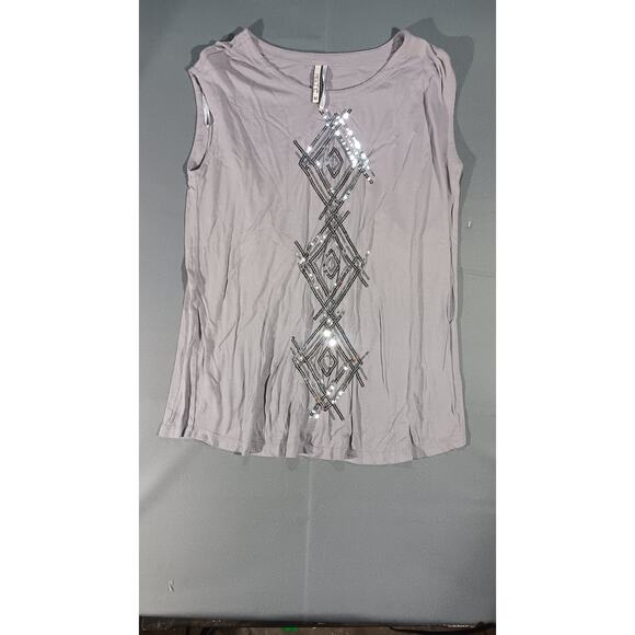 kische Gray Sleeveless Tank Top M Beaded Sequin Geometric Boho Festival Style - Picture 1 of 5